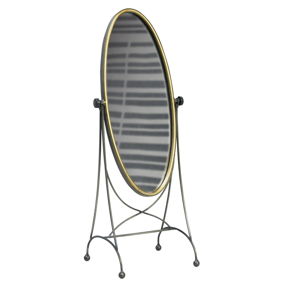 Homeroots 23" Black Round Framed Cheval Standing Mirror  Mirror,Brass 384114