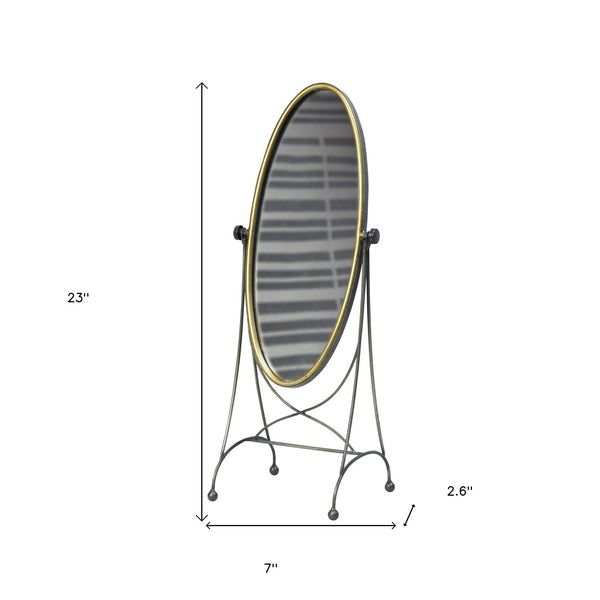Homeroots 23" Black Round Framed Cheval Standing Mirror  Mirror,Brass 384114