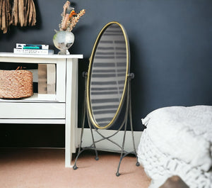 Homeroots 23" Black Round Framed Cheval Standing Mirror  Mirror,Brass 384114