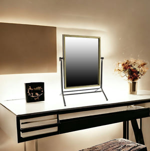 Homeroots 18" Black Framed Makeup Shaving Tabletop Mirror  Iron,Mirror 384116