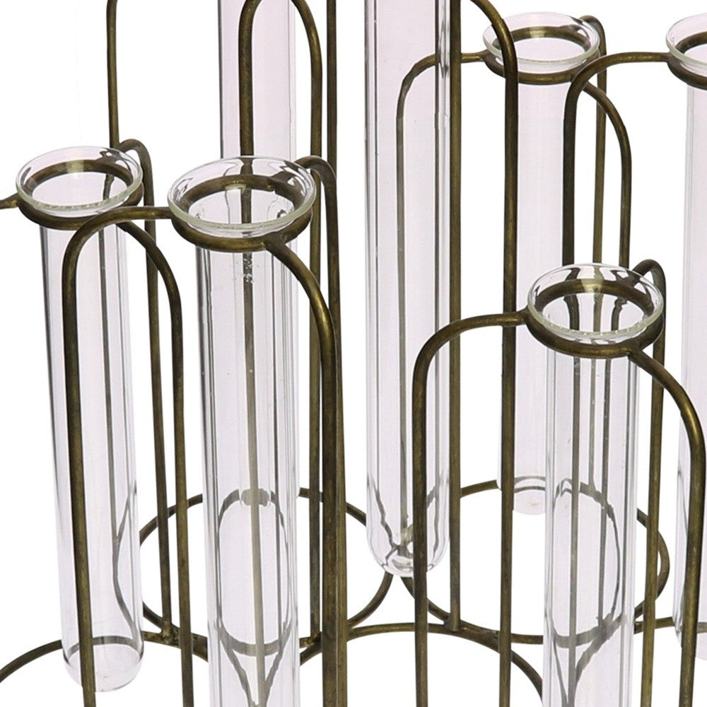Homeroots Burnished Gold Test Tube Cluster Vase  Metal 384117