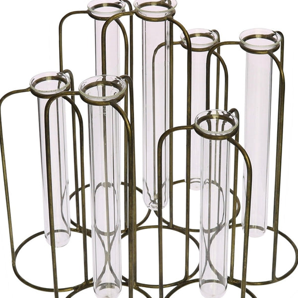 Homeroots Burnished Gold Test Tube Cluster Vase  Metal 384117
