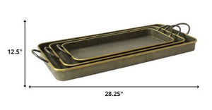 Homeroots Set Of Three Brass And Gray Tin Serving Tray   384121