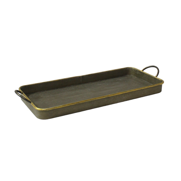 Homeroots Set Of Three Brass And Gray Tin Serving Tray   384121