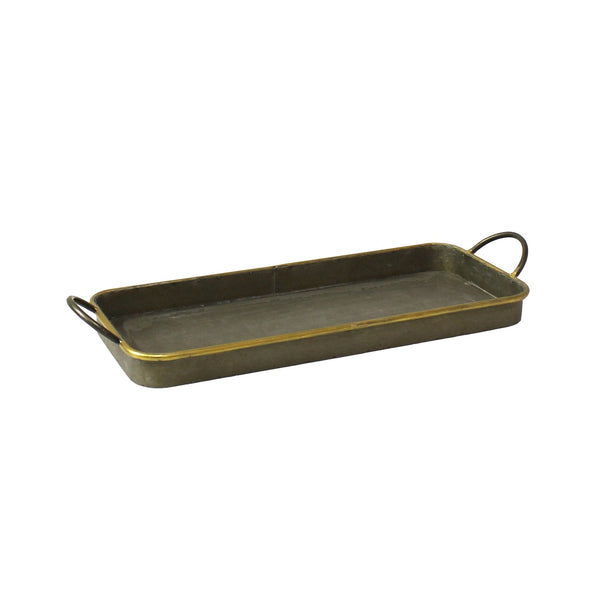Homeroots Set Of Three Brass And Gray Tin Serving Tray   384121
