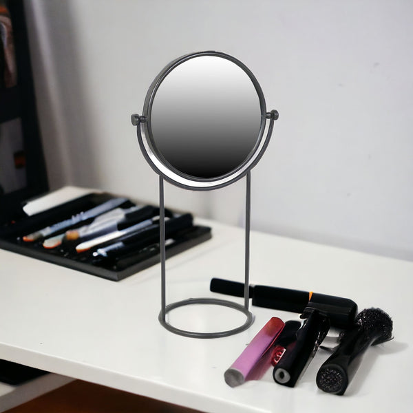 Homeroots 22" Black Round Framed Makeup Shaving Tabletop Mirror  Iron,Mirror 384124