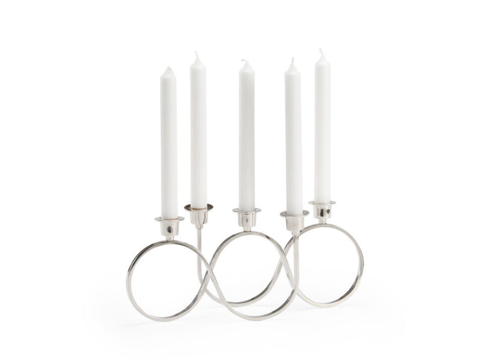 Chelsea House Windsor Polished Nickel Five-Arm Candlestick — Swirl-Metal Sculptural Centerpiece For Dining Mantels 384126