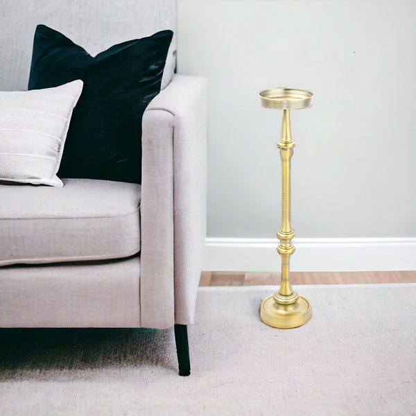 Homeroots 26" Brushed Gold Drink Size Round End Table   384132