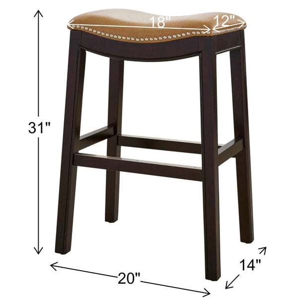 HomeRoots 31" Tan and Espresso Backless Bar Chair - Stylish Saddle Seat, Solid Wood Frame & Footrest Comfort 384135