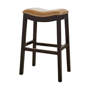 HomeRoots 31" Tan and Espresso Backless Bar Chair - Stylish Saddle Seat, Solid Wood Frame & Footrest Comfort 384135