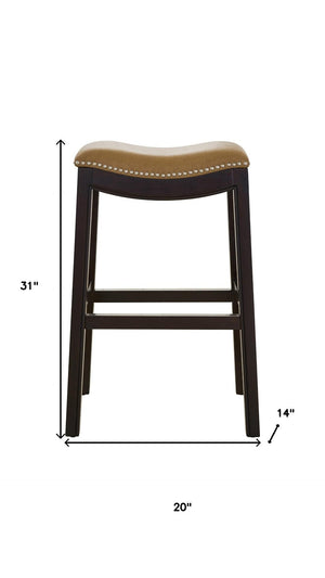HomeRoots 31" Tan and Espresso Backless Bar Chair - Stylish Saddle Seat, Solid Wood Frame & Footrest Comfort 384135