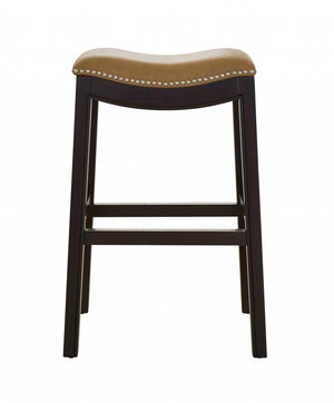 Homeroots 31" Tan And Espresso Faux Leather And Solid Wood Backless Counter Height Bar Chair   384135