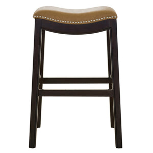 HomeRoots 31" Tan and Espresso Backless Bar Chair - Stylish Saddle Seat, Solid Wood Frame & Footrest Comfort 384135