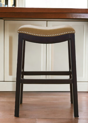 Homeroots 26" Tan And Espresso Solid Wood Backless Bar Height Bar Chair   384136