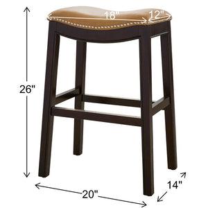 HomeRoots 26" Backless Bar Chair in Tan & Espresso - Solid Wood, Nailhead Trim, Stylish Comfort for Any Space 384136