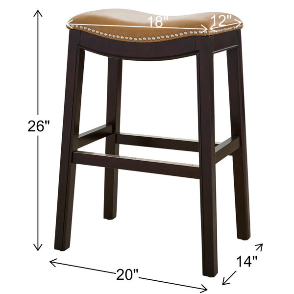 HomeRoots 26" Backless Bar Chair in Tan & Espresso - Solid Wood, Nailhead Trim, Stylish Comfort for Any Space 384136