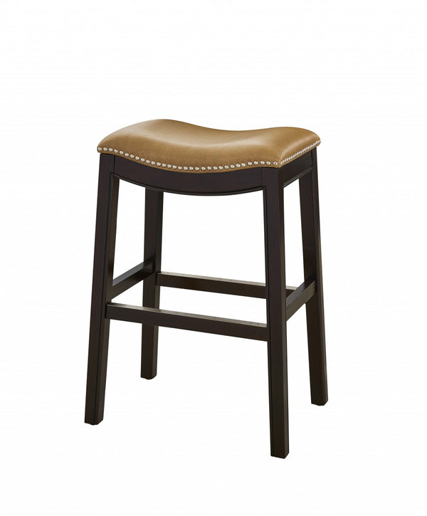 Homeroots 26" Tan And Espresso Solid Wood Backless Bar Height Bar Chair   384136