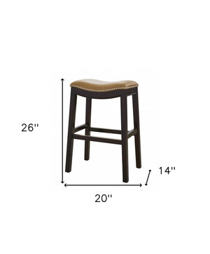 Homeroots 26" Tan And Espresso Solid Wood Backless Bar Height Bar Chair   384136