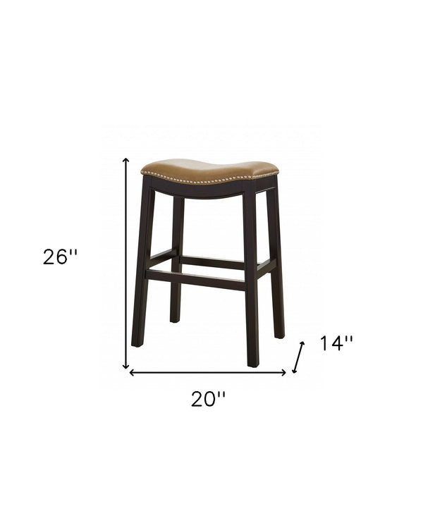 Homeroots 26" Tan And Espresso Solid Wood Backless Bar Height Bar Chair   384136