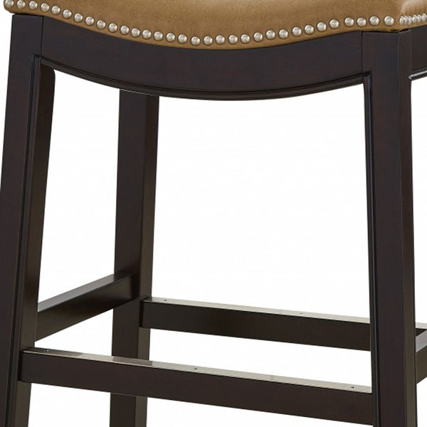 Homeroots 26" Tan And Espresso Solid Wood Backless Bar Height Bar Chair   384136