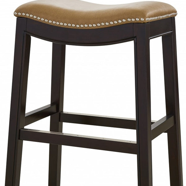 Homeroots 26" Tan And Espresso Solid Wood Backless Bar Height Bar Chair   384136