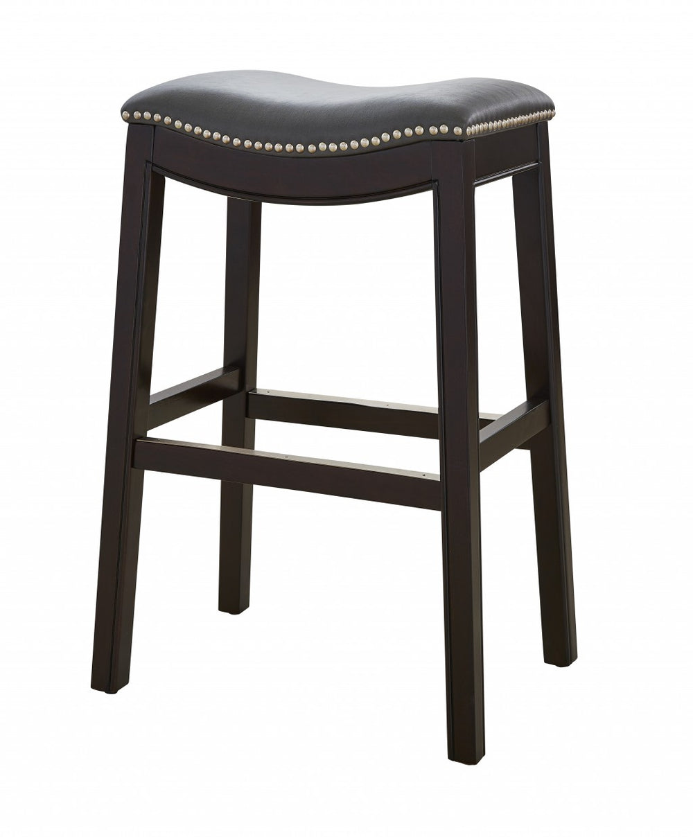 Homeroots 31" Gray And Espresso Faux Leather And Solid Wood Backless Bar Height Bar Chair   384137