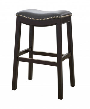 Homeroots 31" Gray And Espresso Faux Leather And Solid Wood Backless Bar Height Bar Chair   384137