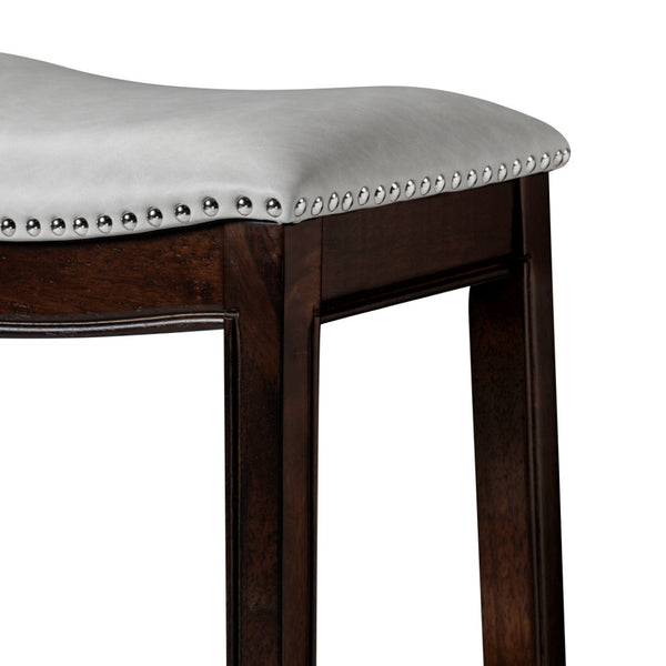 HomeRoots 31" Stylish Gray Faux Leather Backless Bar Chair with Espresso Wood Frame for Modern Spaces 384137