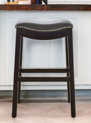 Homeroots 31" Gray And Espresso Faux Leather And Solid Wood Backless Bar Height Bar Chair   384137