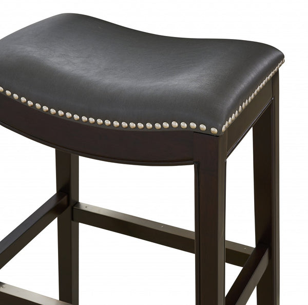 Homeroots 31" Gray And Espresso Faux Leather And Solid Wood Backless Bar Height Bar Chair   384137