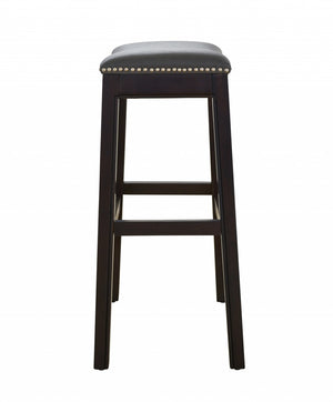 Homeroots 31" Gray And Espresso Faux Leather And Solid Wood Backless Bar Height Bar Chair   384137