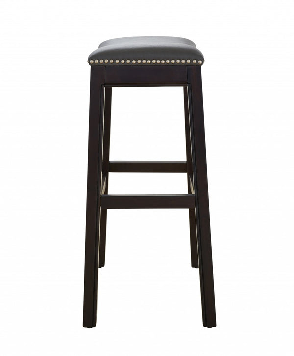Homeroots 31" Gray And Espresso Faux Leather And Solid Wood Backless Bar Height Bar Chair   384137