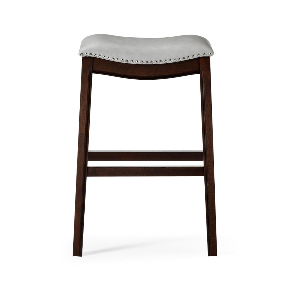HomeRoots 31" Stylish Gray Faux Leather Backless Bar Chair with Espresso Wood Frame for Modern Spaces 384137