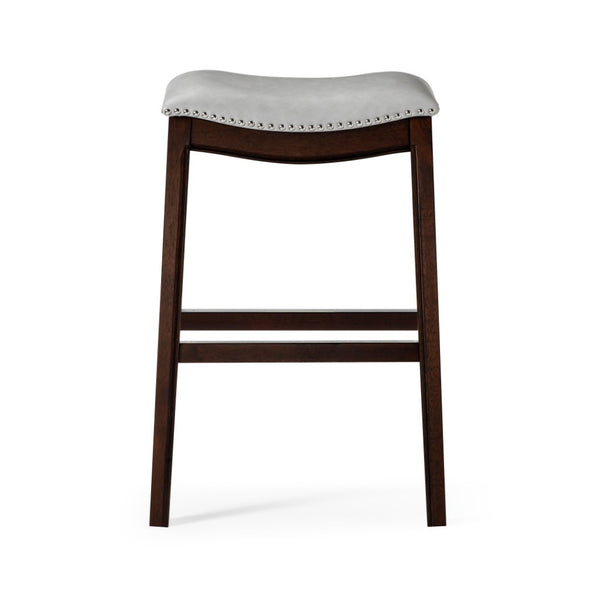 HomeRoots 31" Stylish Gray Faux Leather Backless Bar Chair with Espresso Wood Frame for Modern Spaces 384137