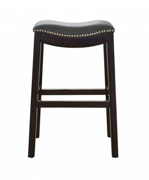Homeroots 31" Gray And Espresso Faux Leather And Solid Wood Backless Bar Height Bar Chair   384137