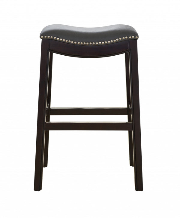 Homeroots 31" Gray And Espresso Faux Leather And Solid Wood Backless Bar Height Bar Chair   384137