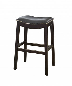 Homeroots 31" Gray And Espresso Faux Leather And Solid Wood Backless Bar Height Bar Chair   384137