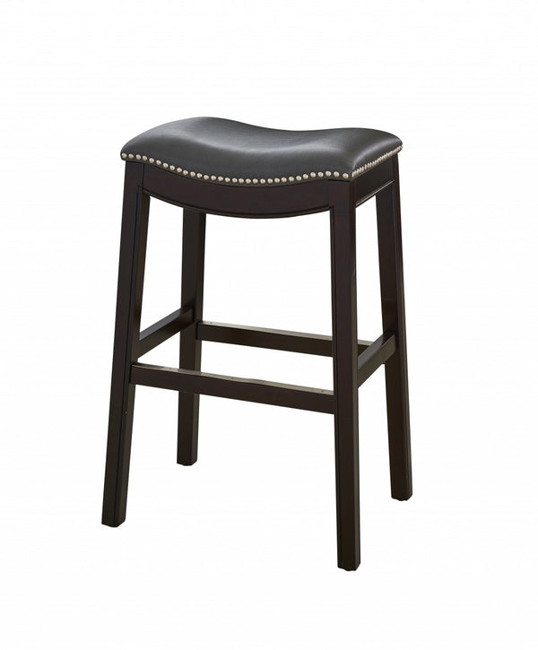 Homeroots 31" Gray And Espresso Faux Leather And Solid Wood Backless Bar Height Bar Chair   384137