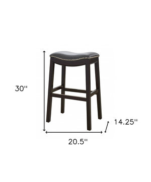 Homeroots 31" Gray And Espresso Faux Leather And Solid Wood Backless Bar Height Bar Chair   384137