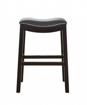 Homeroots 26" Gray And Espresso Faux Leather And Solid Wood Backless Counter Height Bar Chair   384138