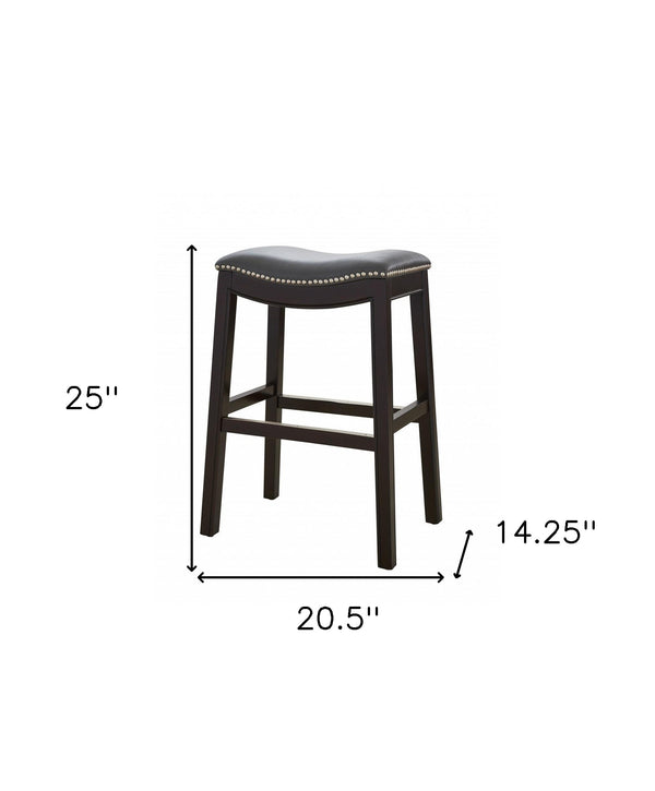 Homeroots 26" Gray And Espresso Faux Leather And Solid Wood Backless Counter Height Bar Chair   384138