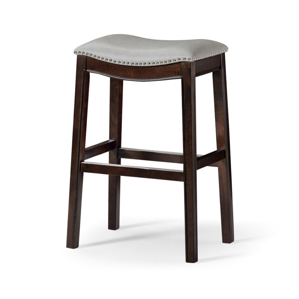 HomeRoots 26" Stylish Gray Faux Leather Bar Chair with Espresso Wood Frame for Kitchen or Home Bar Comfort 384138