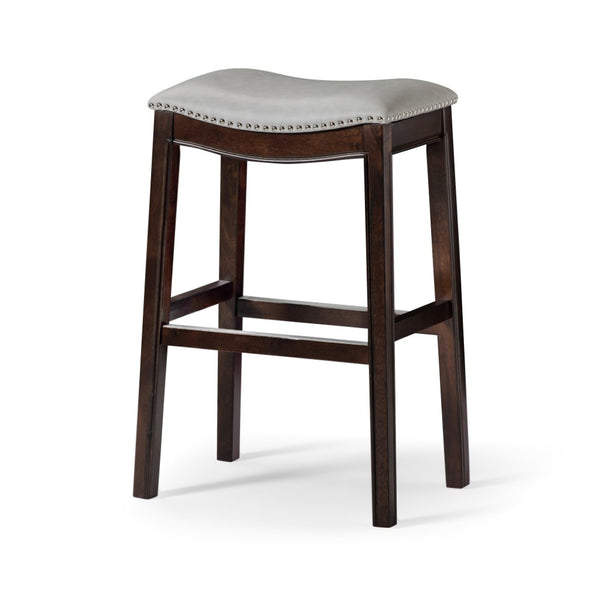 HomeRoots 26" Stylish Gray Faux Leather Bar Chair with Espresso Wood Frame for Kitchen or Home Bar Comfort 384138