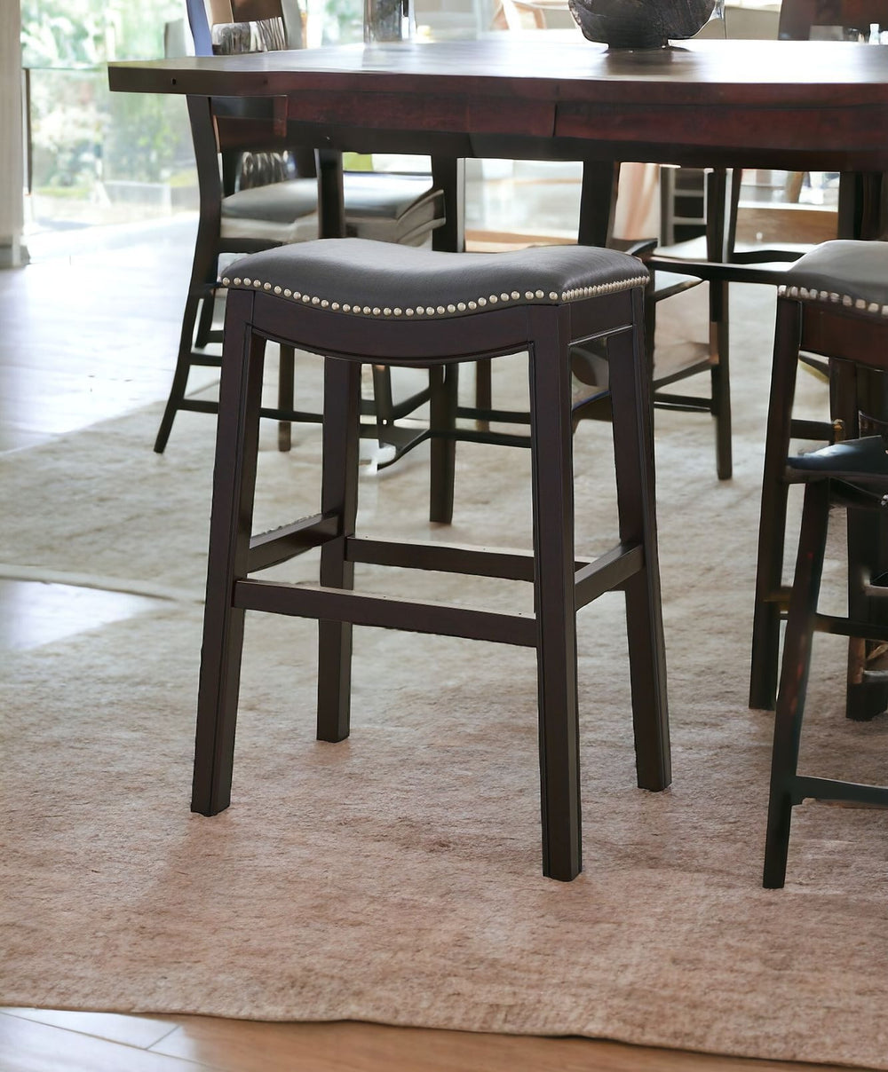 Homeroots 26" Gray And Espresso Faux Leather And Solid Wood Backless Counter Height Bar Chair   384138