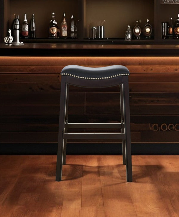 HomeRoots 31" Black and Espresso Solid Wood Backless Bar Chair - Stylish Comfort with Nailhead Trim Finish 384139