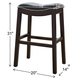 HomeRoots 31" Black and Espresso Solid Wood Backless Bar Chair - Stylish Comfort with Nailhead Trim Finish 384139