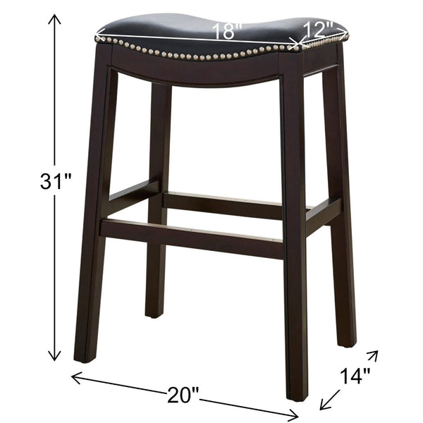 HomeRoots 31" Black and Espresso Solid Wood Backless Bar Chair - Stylish Comfort with Nailhead Trim Finish 384139