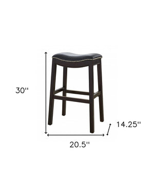 HomeRoots 31" Black and Espresso Solid Wood Backless Bar Chair - Stylish Comfort with Nailhead Trim Finish 384139