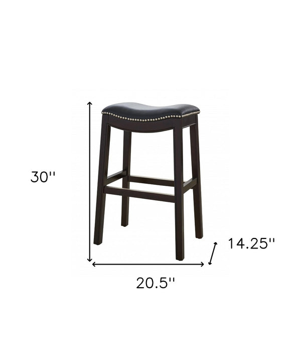 HomeRoots 31" Black and Espresso Solid Wood Backless Bar Chair - Stylish Comfort with Nailhead Trim Finish 384139