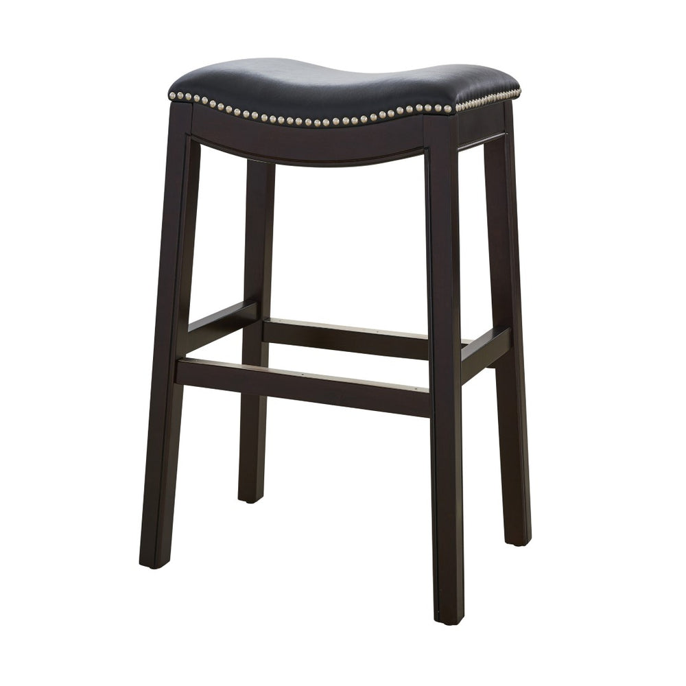 HomeRoots 31" Black and Espresso Solid Wood Backless Bar Chair - Stylish Comfort with Nailhead Trim Finish 384139